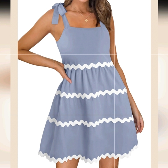 ZESICA Spaghetti Straps Smocked Back Flowy Tiered Mini Dress Blue Womens‎ Size L - Picture 3 of 12